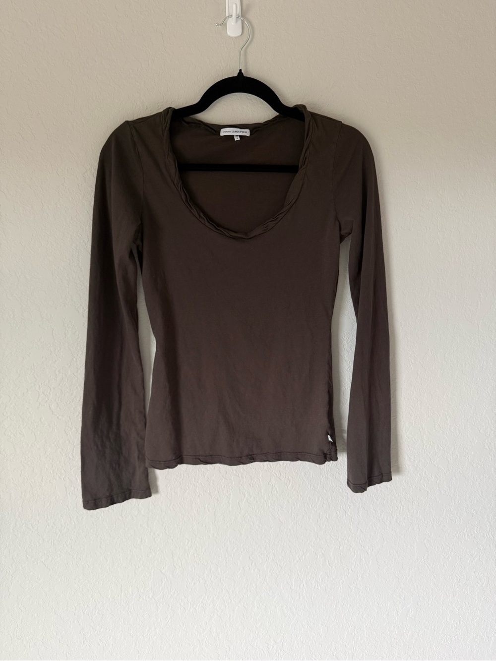 James Perse Brown Long-Sleeve Scoop Neck Tee